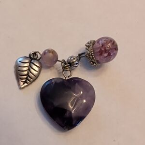 Purple Stone Heart Charm Pendant
